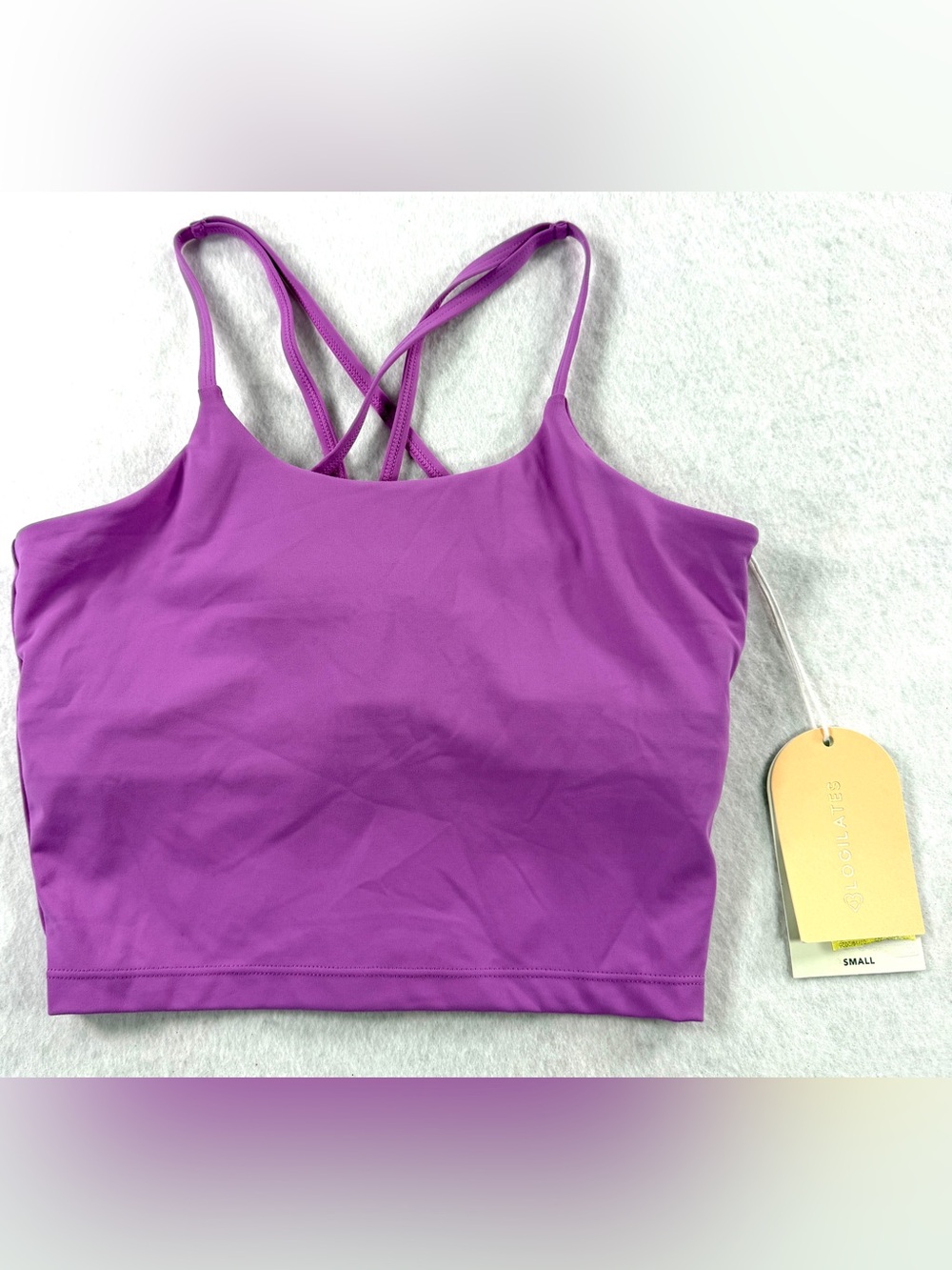 NWT Blogilates Purple Strappy Cross Back Cropped Tank Top Small Workout Yoga